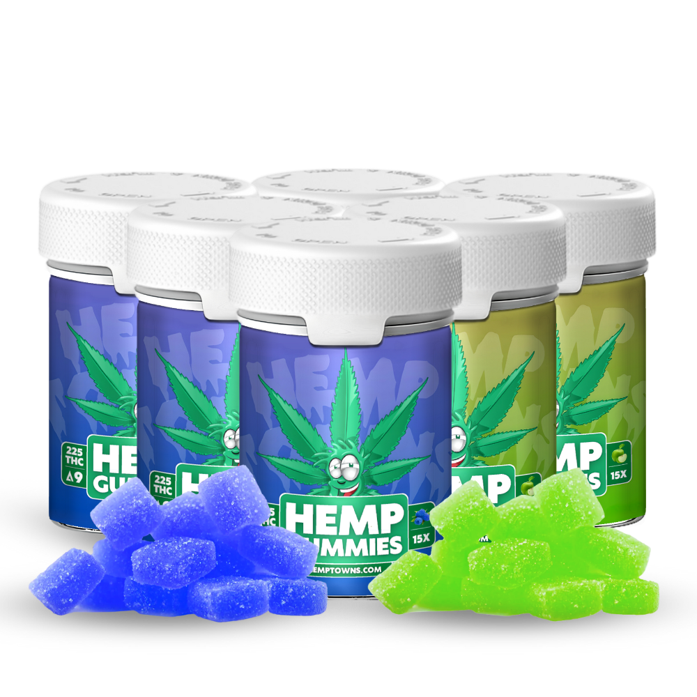 Delta-9 THC Gummies | Blue Raspberry & Sour Apple | 6-Bottle Bundle | 1350MG